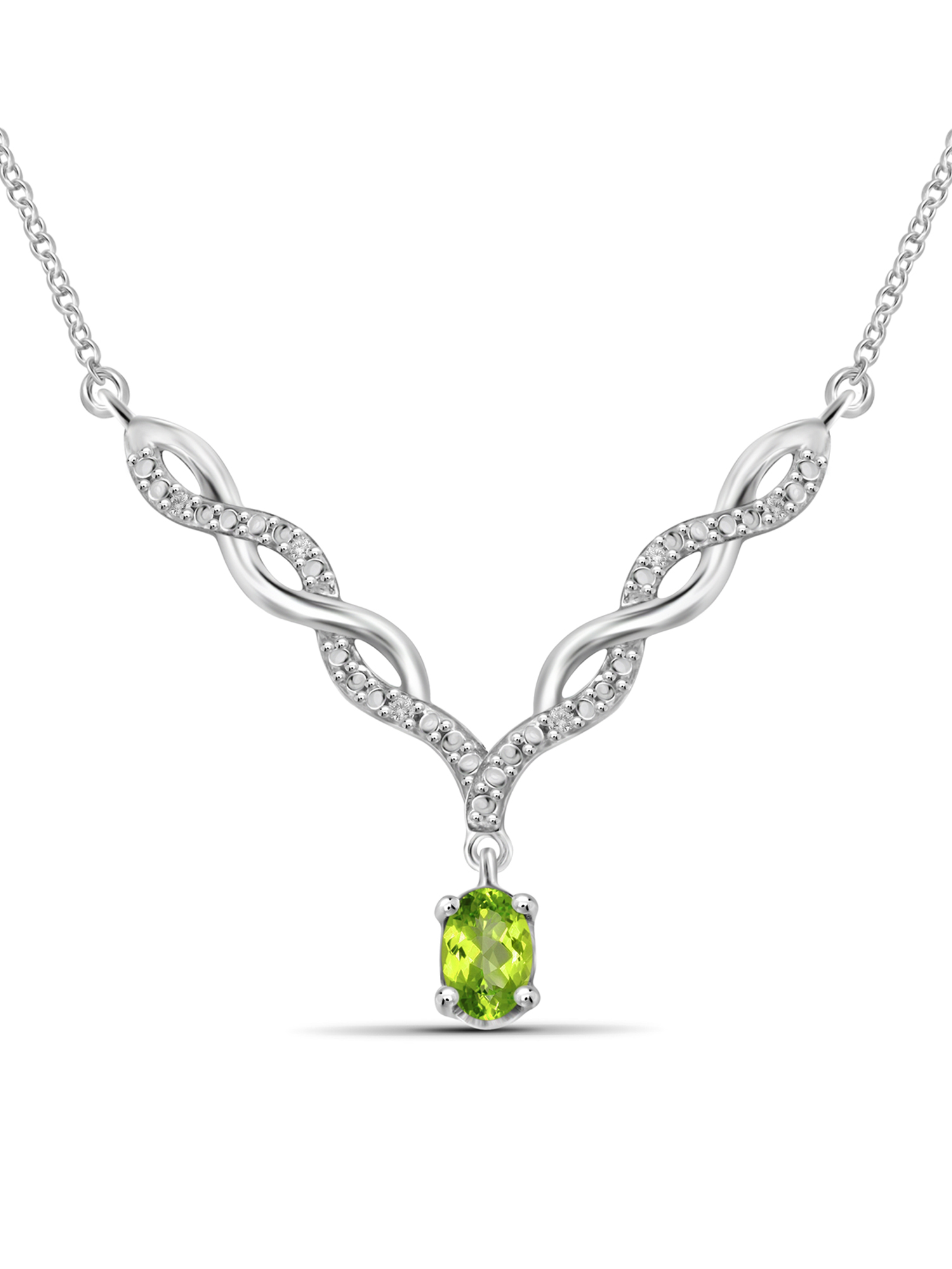 JewelersClub Peridot Gemstone Necklace for Women & Girls | Sterling Silver | Diamond V-Shaped Pendant on a 18" Rope Chain