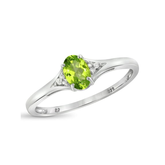 JewelersClub Peridot Gemstone Ring Birthstone Jewelry – Sterling Silver Ring Jewelry with White Diamond Accent – Gemstone Rings with Hypoallergenic Silver Band