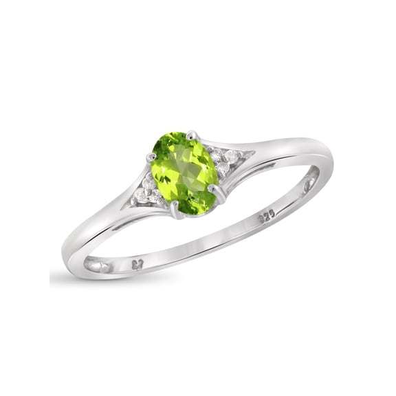 JewelersClub Peridot Gemstone Ring Birthstone Jewelry – Sterling Silver Ring Jewelry with White Diamond Accent – Gemstone Rings with Hypoallergenic Silver Band