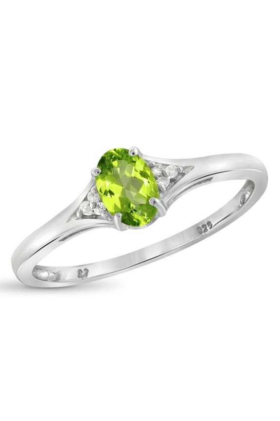 Peridot Gemstone Ring Birthstone Jewelry – Sterling Silver Ring Jewelry with White Diamond Accent – Gemstone Rings with Hypoallergenic Silver Band