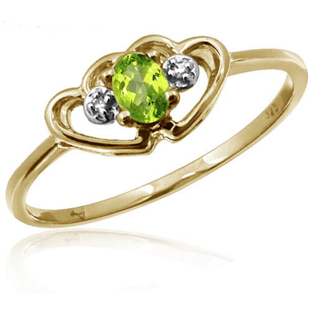 JewelersClub Peridot Ring Birthstone Jewelry–0.20 Carat Peridot 14K Gold Plated Silver Ring Jewelry with White Diamond Accent–Gemstone Rings with Hypoallergenic 14K Gold Plated Silver
