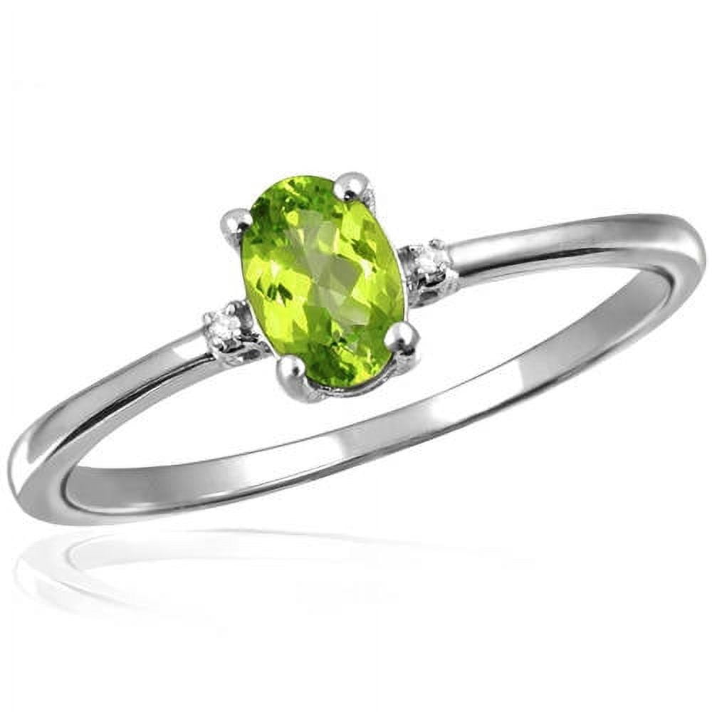 JewelersClub Peridot Ring Birthstone Jewelry – 0.50 Carat Peridot 0.925 Sterling Silver Ring Jewelry with White Diamond Accent – Gemstone Rings with Hypoallergenic 0.925 Sterling Silver Band
