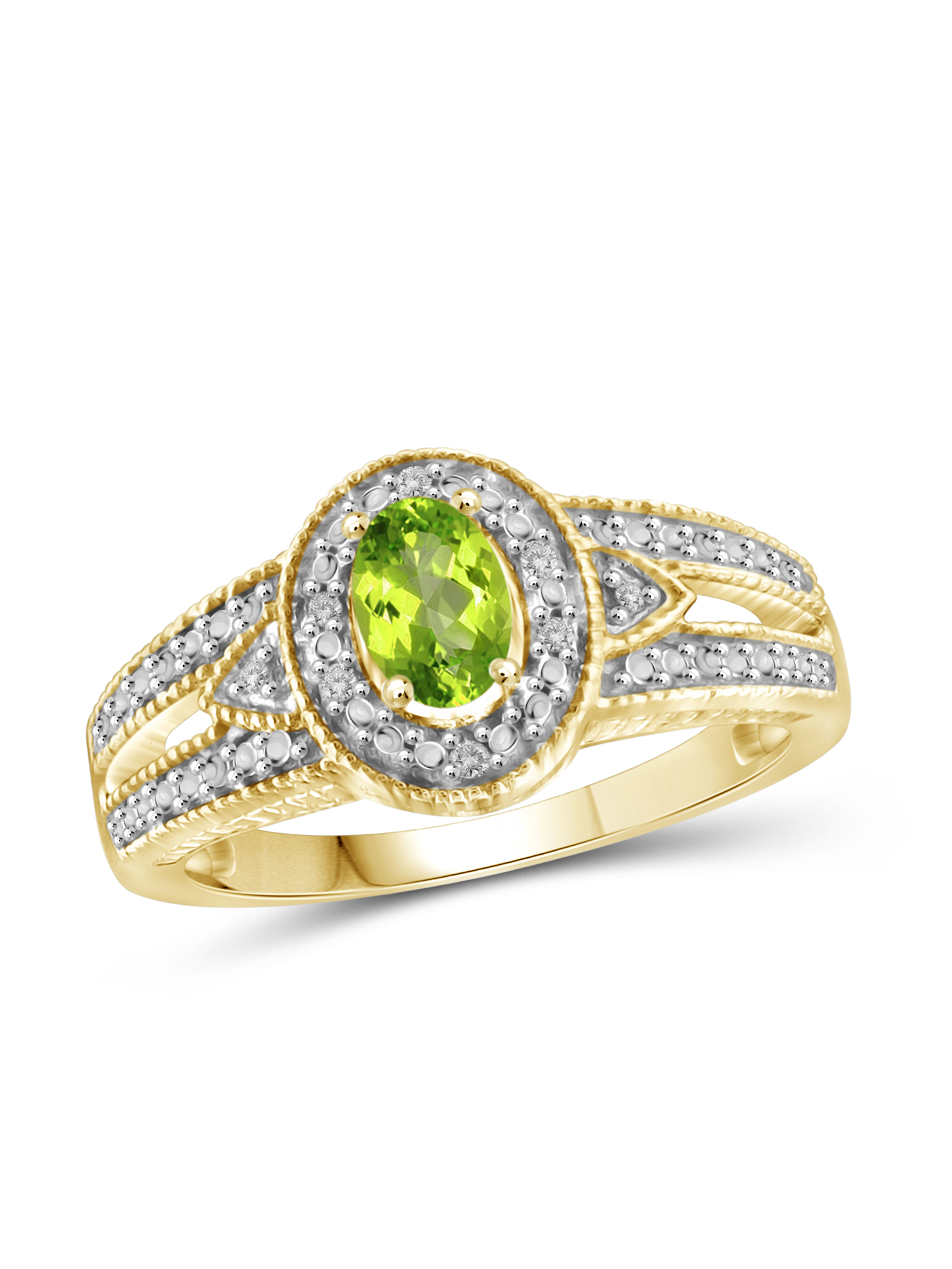 JewelersClub Peridot Ring Birthstone Jewelry–0.50 Carat Peridot 14K Gold Plated Silver Ring Jewelry with White Diamond Accent–Gemstone Rings with Hypoallergenic 14K Gold Plated Silver