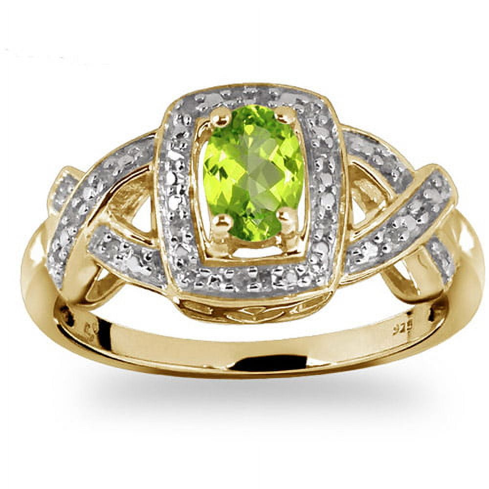JewelersClub Peridot Ring Birthstone Jewelry – 0.50 Carat Peridot 14K Gold Plated Silver Ring Jewelry with White Diamond Accent – Gemstone Rings with Hypoallergenic 14K Gold Plated Silver Band