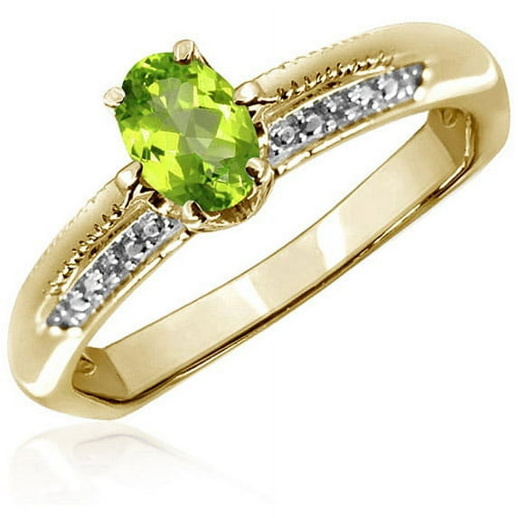 JewelersClub Peridot Ring Birthstone Jewelry – 0.50 Carat Peridot 14K Gold Plated Silver Ring Jewelry with White Diamond Accent – Gemstone Rings with Hypoallergenic 14K Gold Plated Silver Band
