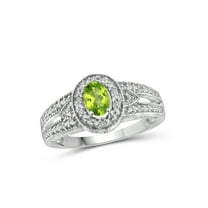 JewelersClub Peridot Ring Birthstone Jewelry – 0.50 Carat Peridot 0.925 Sterling Silver Ring Jewelry with White Diamond Accent– Gemstone Rings with Hypoallergenic 0.925 Sterling Silver
