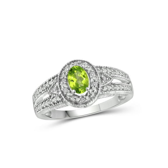 JewelersClub Peridot Ring Birthstone Jewelry – 0.50 Carat Peridot 0.925 Sterling Silver Ring Jewelry with White Diamond Accent– Gemstone Rings with Hypoallergenic 0.925 Sterling Silver