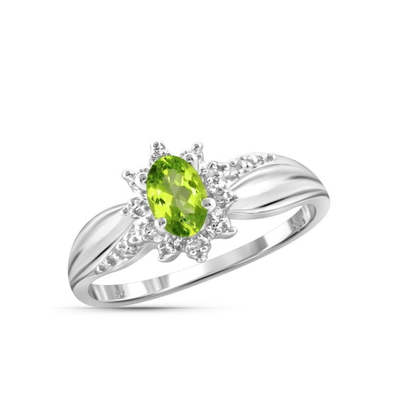 JewelersClub Peridot Ring Birthstone Jewelry – 0.50 Carat Peridot 0.925 Sterling Silver Ring Jewelry with White Diamond Accent – Gemstone Rings with Hypoallergenic 0.925 Sterling Silver Band