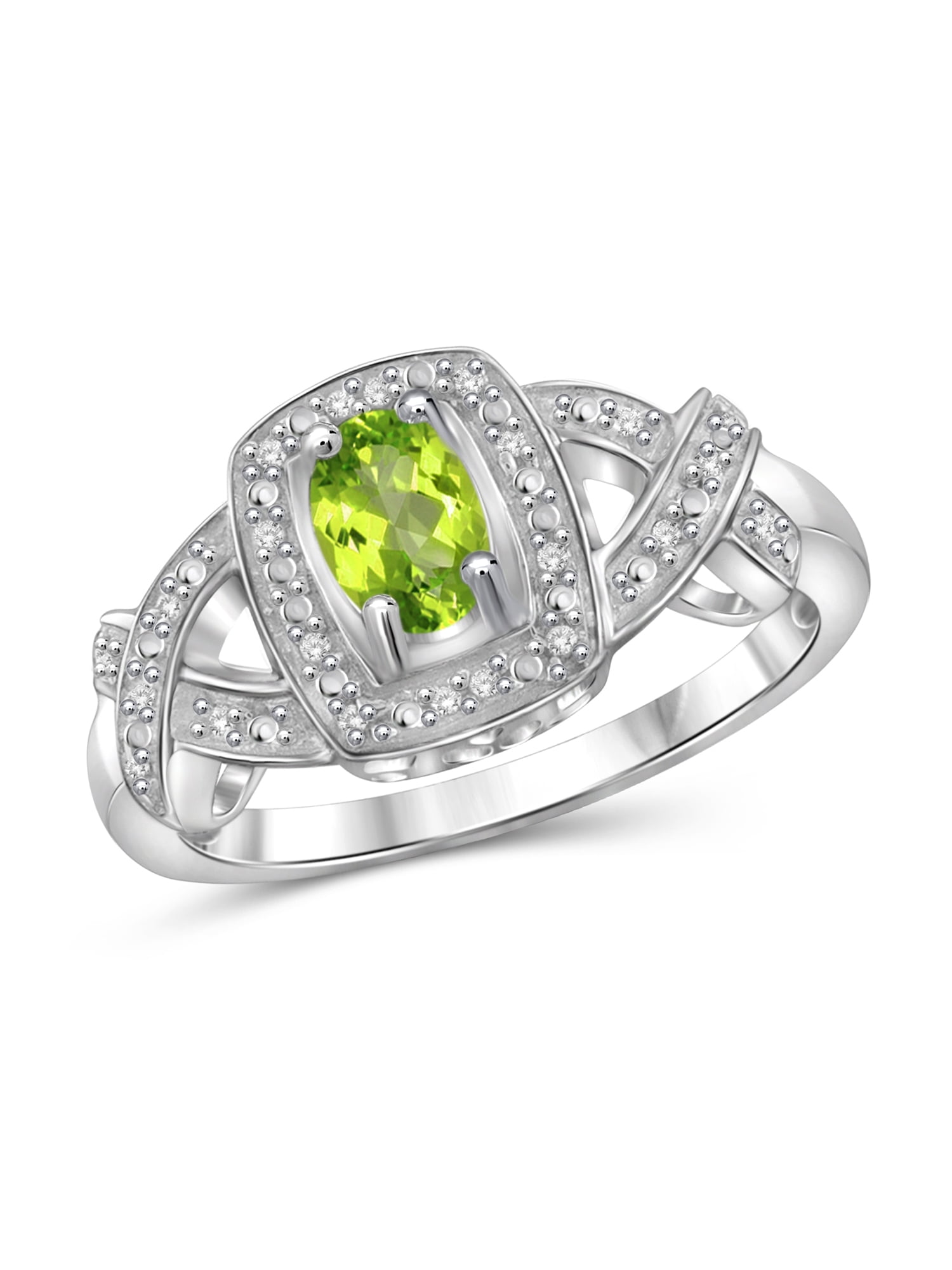 JewelersClub Peridot Ring Birthstone Jewelry – 0.50 Carat Peridot 0.925 Sterling Silver Ring Jewelry with White Diamond Accent – Gemstone Rings with Hypoallergenic 0.925 Sterling Silver Band