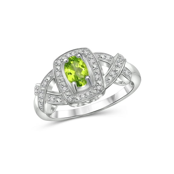 JewelersClub Peridot Ring Birthstone Jewelry – 0.50 Carat Peridot 0.925 Sterling Silver Ring Jewelry with White Diamond Accent – Gemstone Rings with Hypoallergenic 0.925 Sterling Silver Band