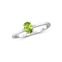 JewelersClub Peridot Ring Birthstone Jewelry – 0.50 Carat Peridot 0.925 Sterling Silver Ring Jewelry with White Diamond Accent – Gemstone Rings with Hypoallergenic 0.925 Sterling Silver Band