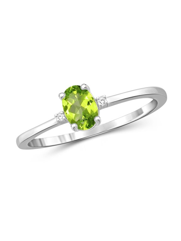 Peridot Ring Birthstone Jewelry – 0.50 Carat Peridot 0.925 Sterling Silver Ring Jewelry with White Diamond Accent – Gemstone Rings with Hypoallergenic 0.925 Sterling Silver Band