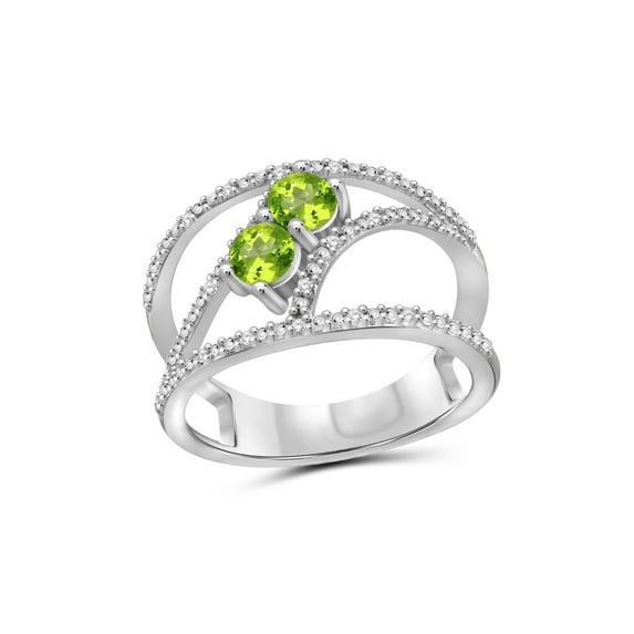 JewelersClub Peridot Ring Birthstone Jewelry – 0.50 Carat Peridot Sterling Silver Ring Jewelry with White Diamond Accent – Gemstone Rings with Hypoallergenic Sterling Silver Band