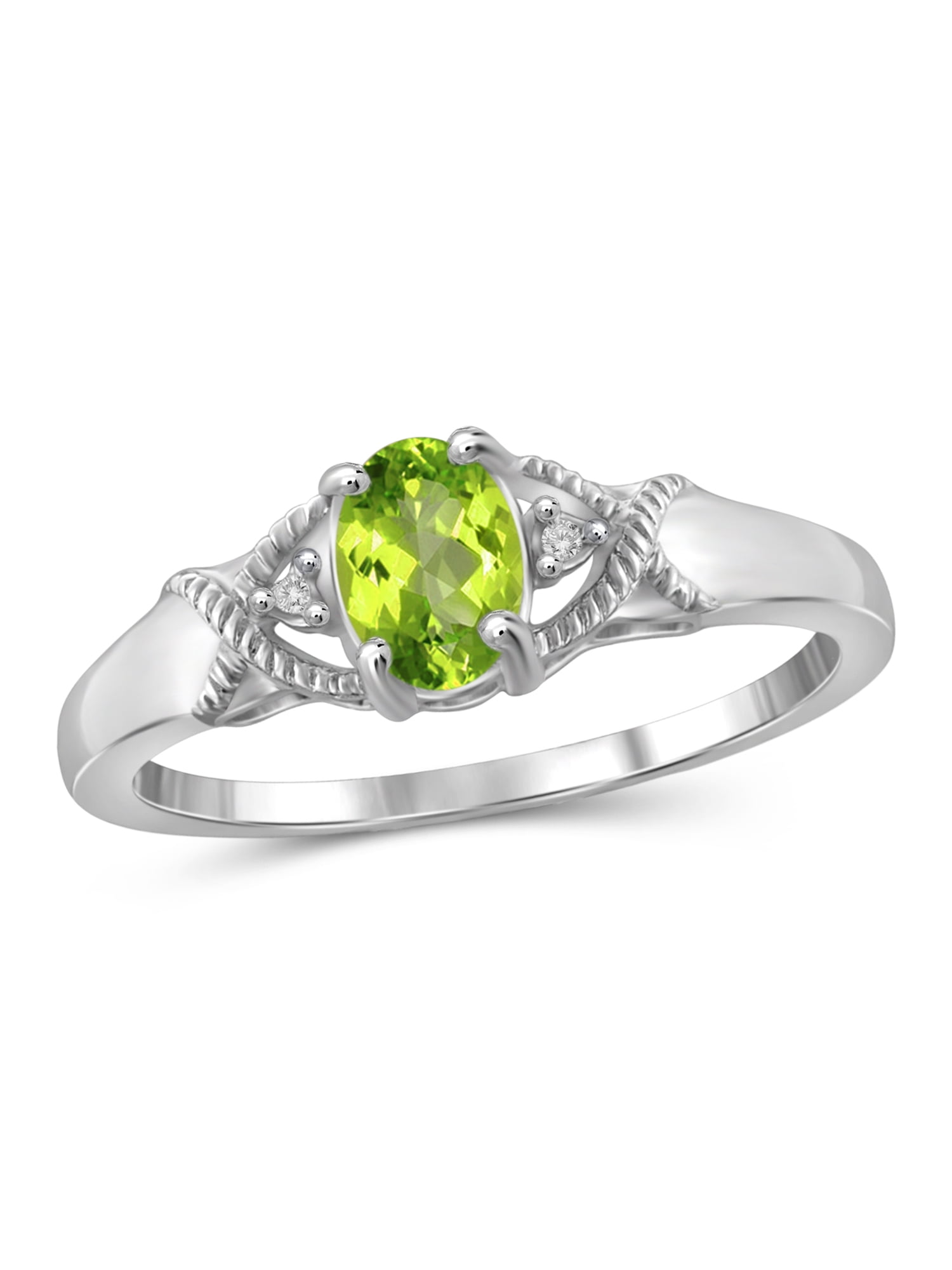 JewelersClub Peridot Ring Birthstone Jewelry – 0.50 Carat Peridot Sterling Silver Ring Jewelry with White Diamond Accent – Gemstone Rings with Hypoallergenic Sterling Silver Band