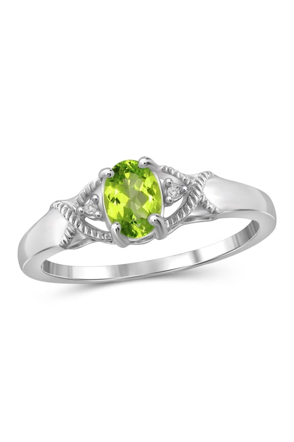 Peridot Ring Birthstone Jewelry – 0.50 Carat Peridot Sterling Silver Ring Jewelry with White Diamond Accent – Gemstone Rings with Hypoallergenic Sterling Silver Band