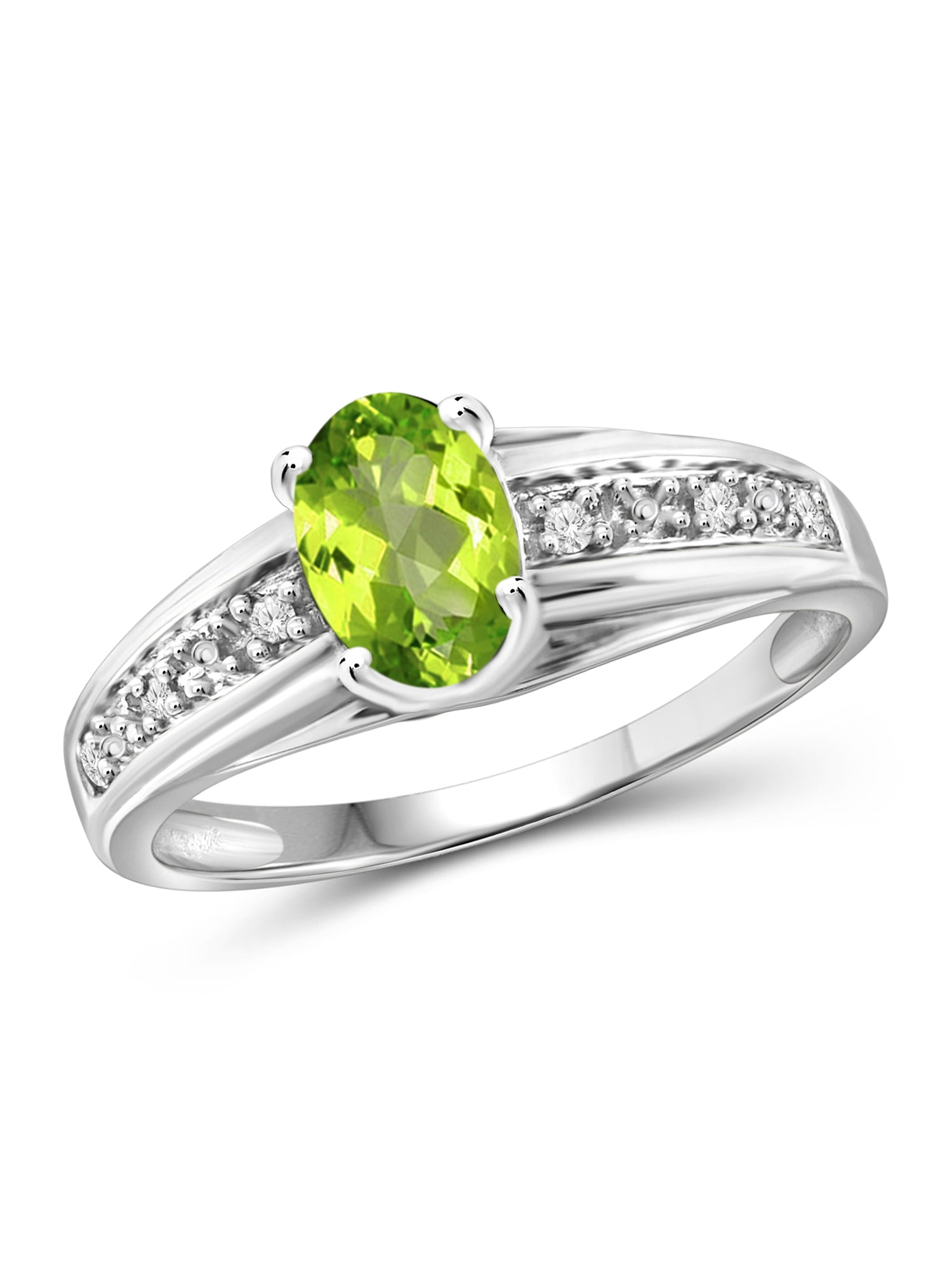 JewelersClub Peridot Ring Birthstone Jewelry – 0.75 Carat Peridot 0.925 Sterling Silver Ring Jewelry with White Diamond Accent– Gemstone Rings with Hypoallergenic 0.925 Sterling Silver
