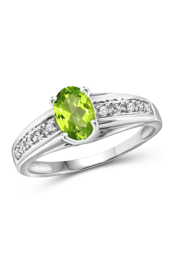 Peridot Ring Birthstone Jewelry – 0.75 Carat Peridot 0.925 Sterling Silver Ring Jewelry with White Diamond Accent– Gemstone Rings with Hypoallergenic 0.925 Sterling Silver