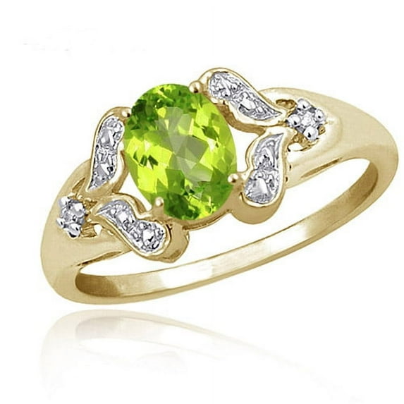 JewelersClub Peridot Ring Birthstone Jewelry – 0.75 Carat Peridot 14K Gold Plated Silver Ring Jewelry with White Diamond Accent – Gemstone Rings with Hypoallergenic 14K Gold Plated Silver Band