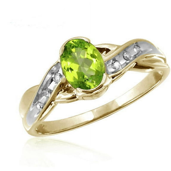 JewelersClub Peridot Ring Birthstone Jewelry–0.80 Carat Peridot 14K Gold Plated Silver Ring Jewelry with White Diamond Accent–Gemstone Rings with Hypoallergenic 14K Gold Plated Silver