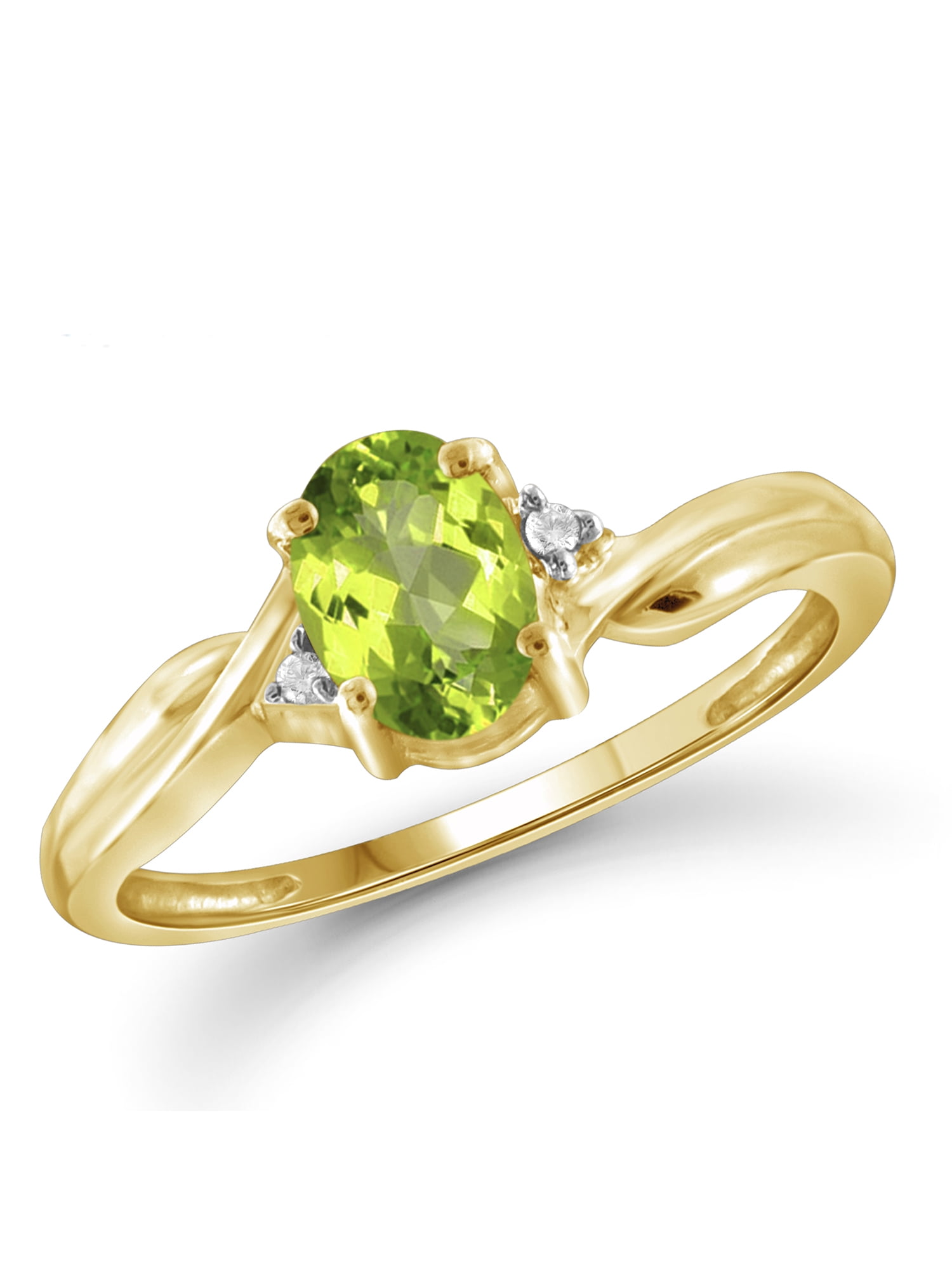 JewelersClub Peridot Ring Birthstone Jewelry–0.80 Carat Peridot 14K Gold Plated Silver Ring Jewelry with White Diamond Accent–Gemstone Rings with Hypoallergenic 14K Gold Plated Silver