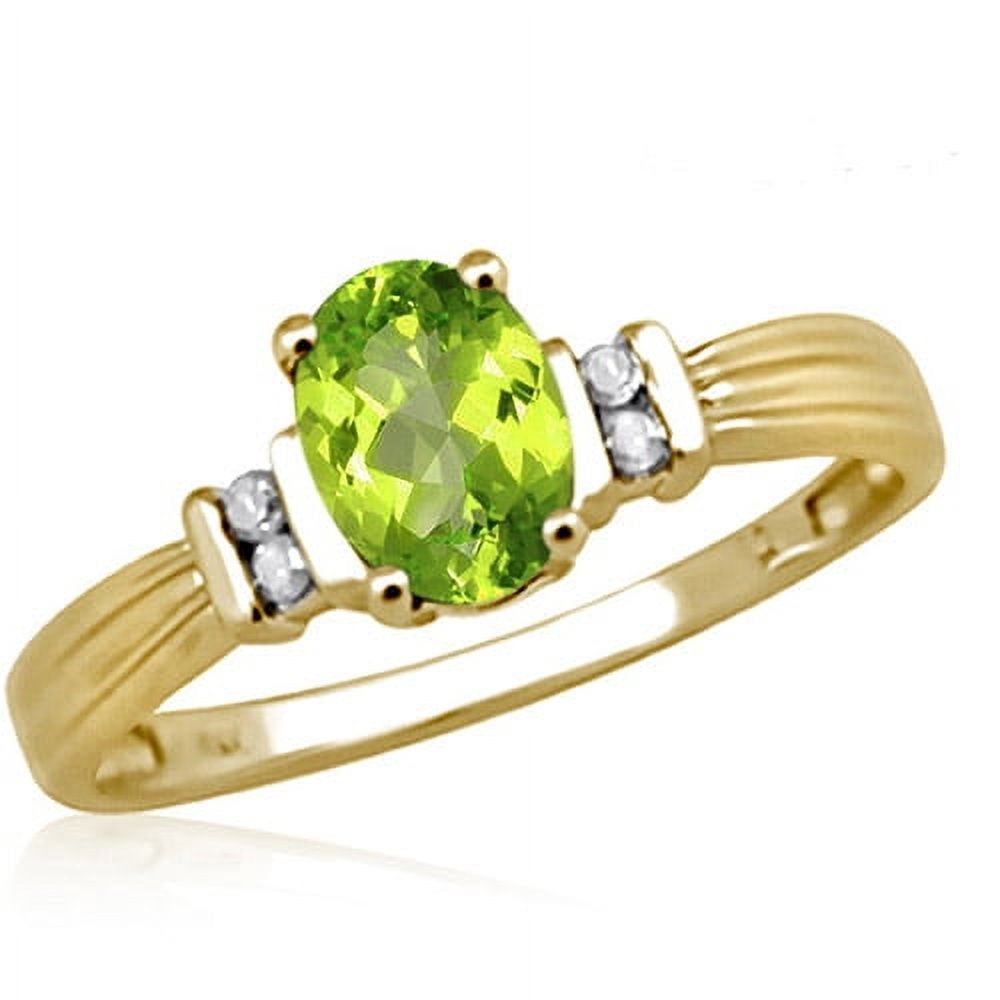 JewelersClub Peridot Ring Birthstone Jewelry – 0.80 Carat Peridot 14K Gold Plated Silver Ring Jewelry with White Diamond Accent – Gemstone Rings with Hypoallergenic 14K Gold Plated Silver Band
