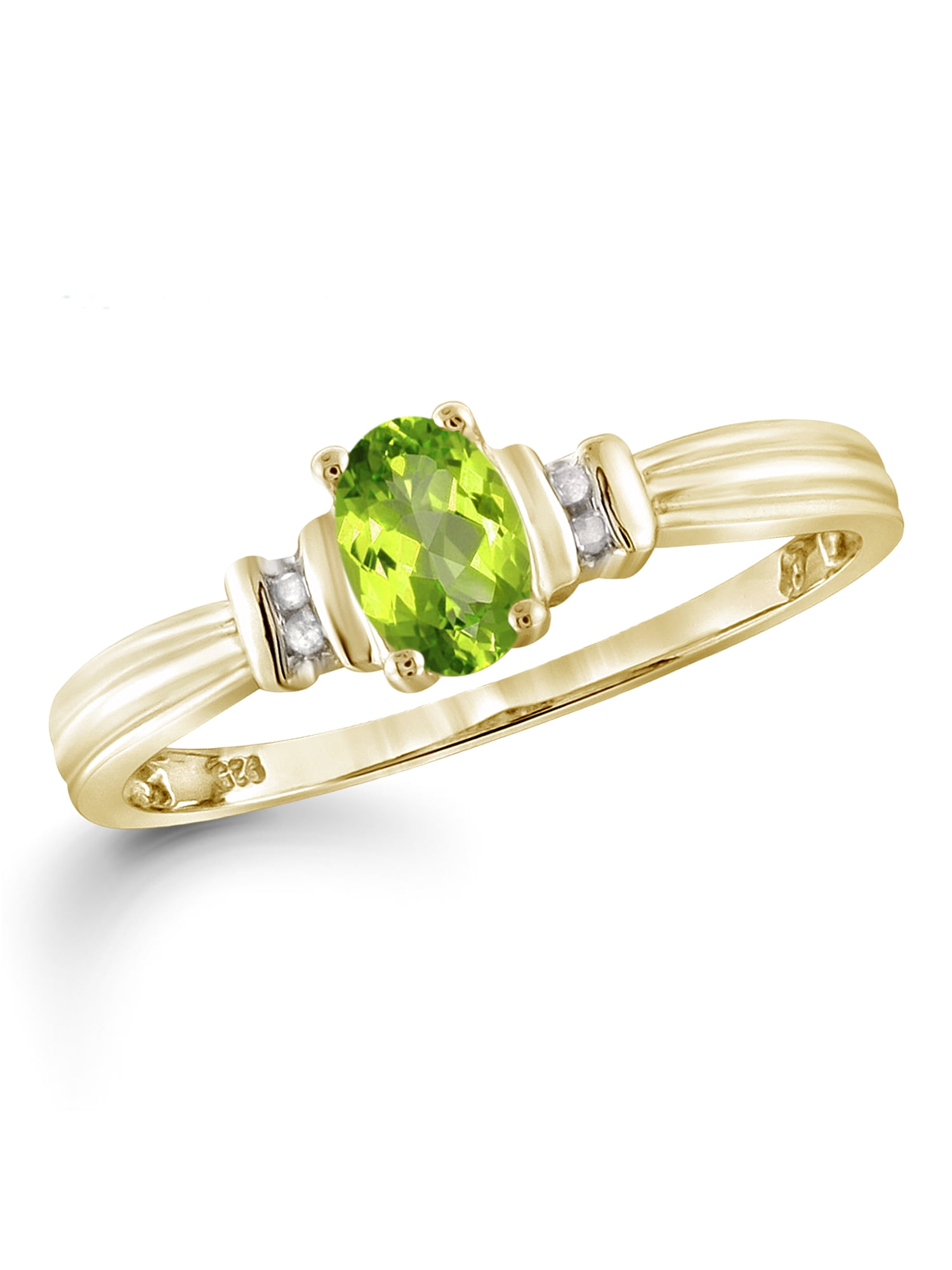 JewelersClub Peridot Ring Birthstone Jewelry – 0.80 Carat Peridot 14K Gold Plated Silver Ring Jewelry with White Diamond Accent – Gemstone Rings with Hypoallergenic 14K Gold Plated Silver Band