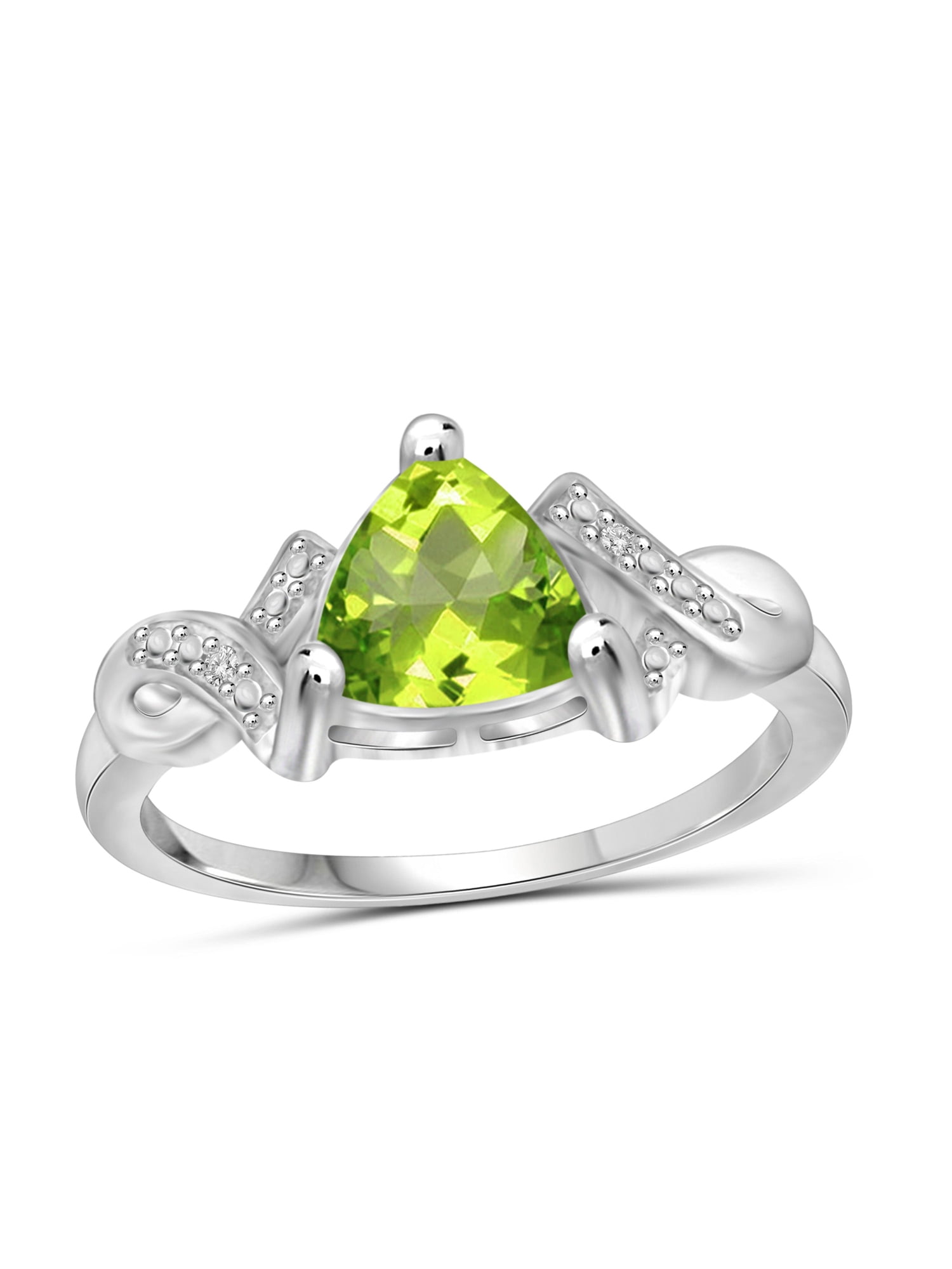 JewelersClub Peridot Ring December Birthstone Jewelry – 1 1/2 Carat Peridot Sterling Silver Ring Jewelry with White Diamond Accent – Gemstone Rings with Hypoallergenic Sterling Silver