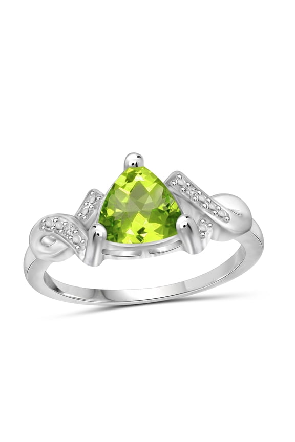 Peridot Ring December Birthstone Jewelry – 1 1/2 Carat Peridot Sterling Silver Ring Jewelry with White Diamond Accent – Gemstone Rings with Hypoallergenic Sterling Silver