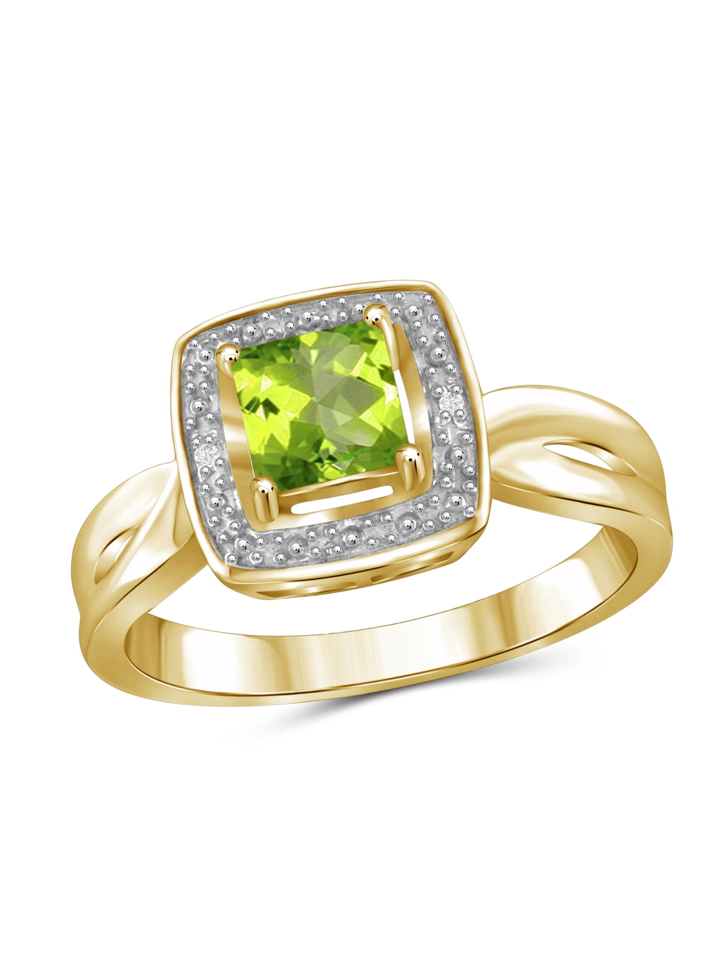 JewelersClub Peridot Ring December Birthstone Jewelry – 3/4 Carat Peridot 14K Gold Over Silver Ring Jewelry with White Diamond Accent – Gemstone Rings with Hypoallergenic 14K Gold Over Silver