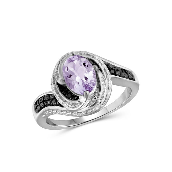 JewelersClub Pink Amethyst Ring Birthstone Jewelry – 1.00 Carat Pink Amethyst 0.925 Sterling Silver Ring Jewelry with Black & White Diamond Accent – Gemstone Rings with Hypoallergenic Sterling Silver