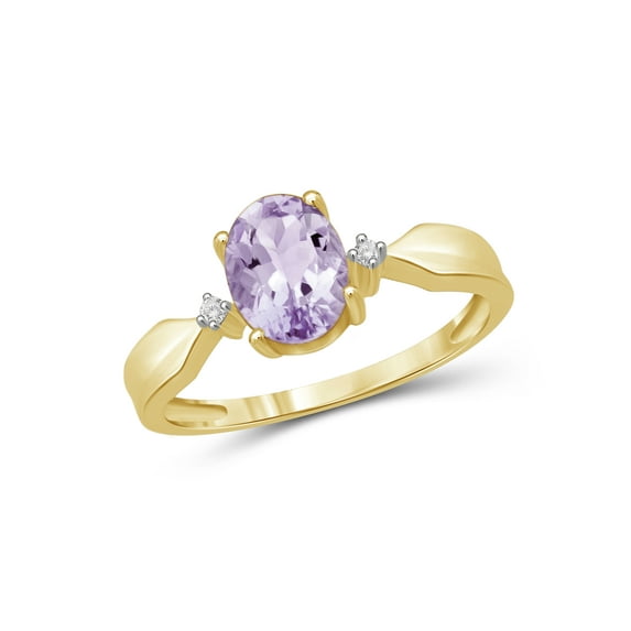 JewelersClub Pink Amethyst Ring Birthstone Jewelry – 1.00 Carat Pink Amethyst 14K Gold Plated Silver Ring Jewelry with White Diamond Accent – Gemstone Rings with Hypoallergenic 14K Gold Plated Silver
