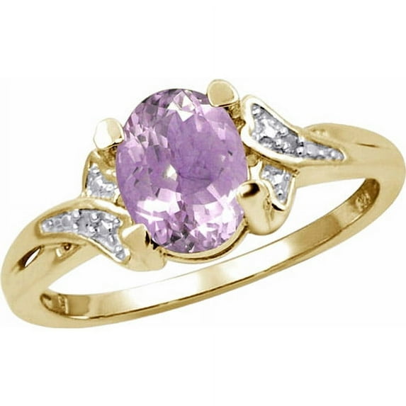 JewelersClub Pink Amethyst Ring Birthstone Jewelry – 1.00 Carat Pink Amethyst 14K Gold Plated Silver Ring Jewelry with White Diamond Accent – Gemstone Rings with Hypoallergenic 14K Gold Plated Silver