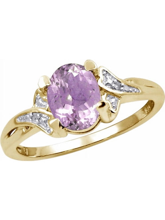 Pink Amethyst Ring Birthstone Jewelry – 1.00 Carat Pink Amethyst 14K Gold Plated Silver Ring Jewelry with White Diamond Accent – Gemstone Rings with Hypoallergenic 14K Gold Plated Silver