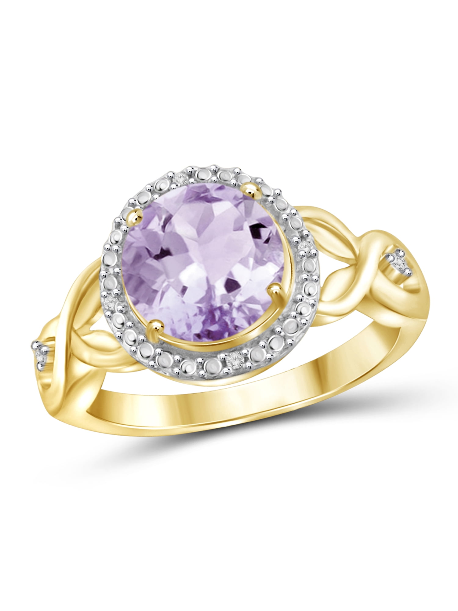 JewelersClub Pink Amethyst Ring Birthstone Jewelry – 1.75 Carat Pink Amethyst 14K Gold Plated Silver Ring Jewelry with White Diamond Accent – Gemstone Rings with Hypoallergenic 14K Gold Plated Silver