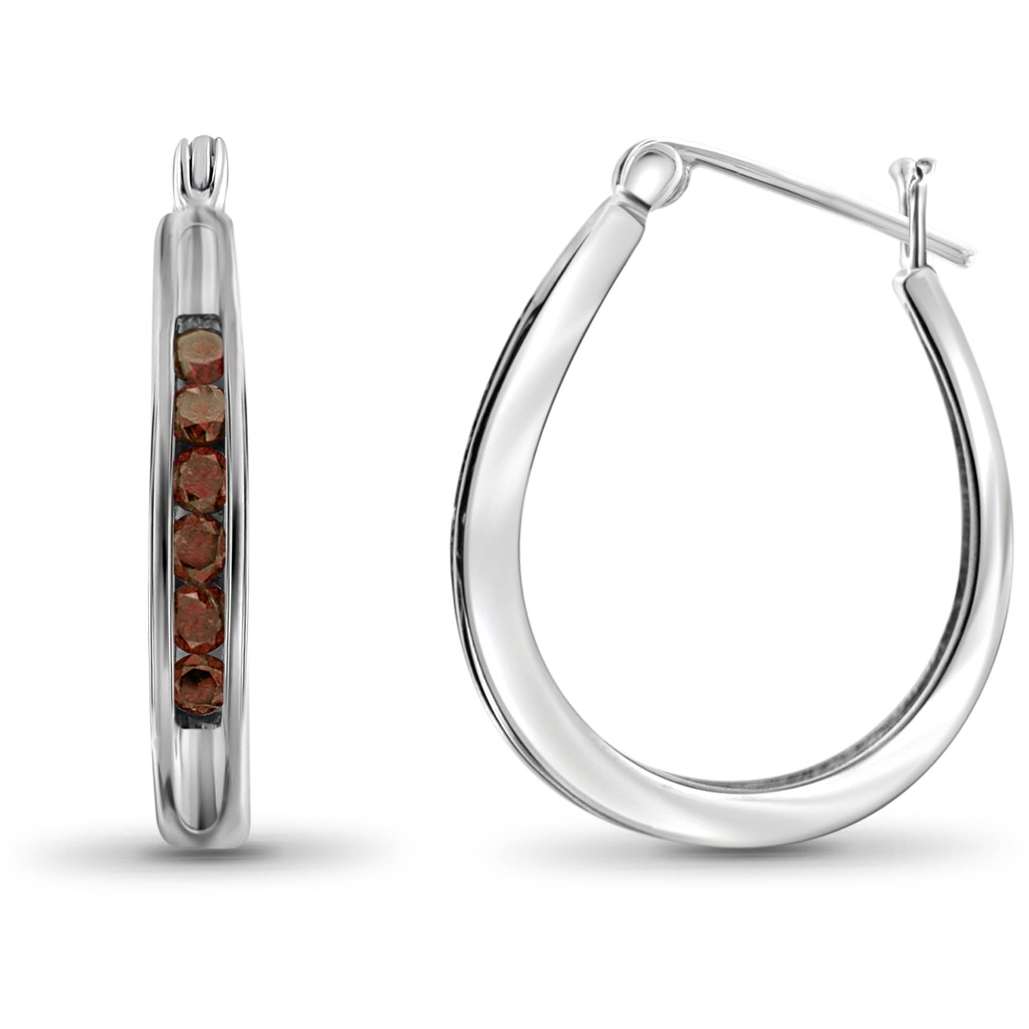 JewelersClub Red Diamond Earrings Women – 1/2-Carat Red Diamonds Sterling Silver Hoop Earrings Small – Hypoallergenic Hoop Earrings – Small Hoop Earrings Diamond Hoops – Red Hoop Earrings for Women