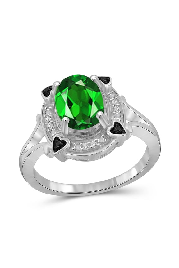 Ring Birthstone Jewelry – 1.50 Carat Chrome Diopside 0.925 Sterling Silver Ring Jewelry with Black & White Diamond Accent – Gemstone Rings with Hypoallergenic 0.925 Sterling Silver