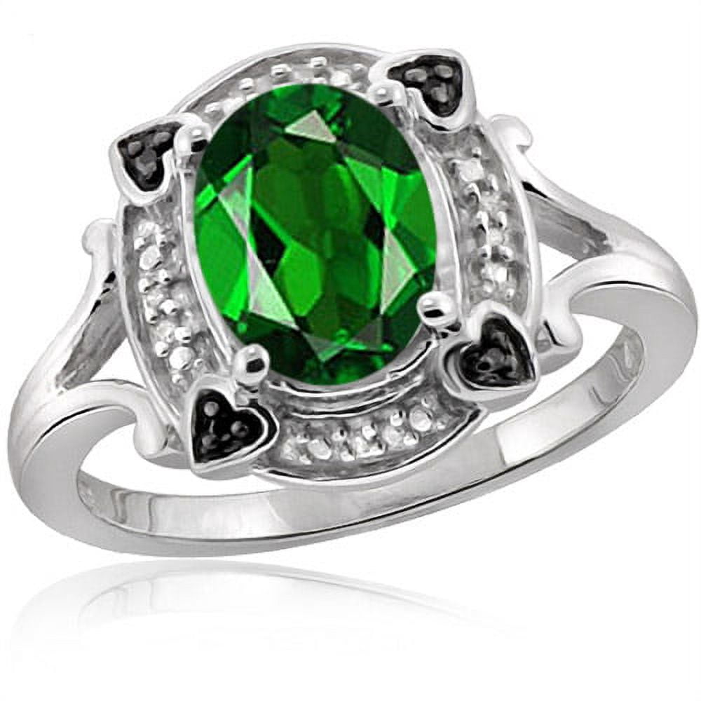 JewelersClub Ring Birthstone Jewelry – 1.50 Carat Chrome Diopside 0.925 Sterling Silver Ring Jewelry with Black & White Diamond Accent – Gemstone Rings with Hypoallergenic 0.925 Sterling Silver