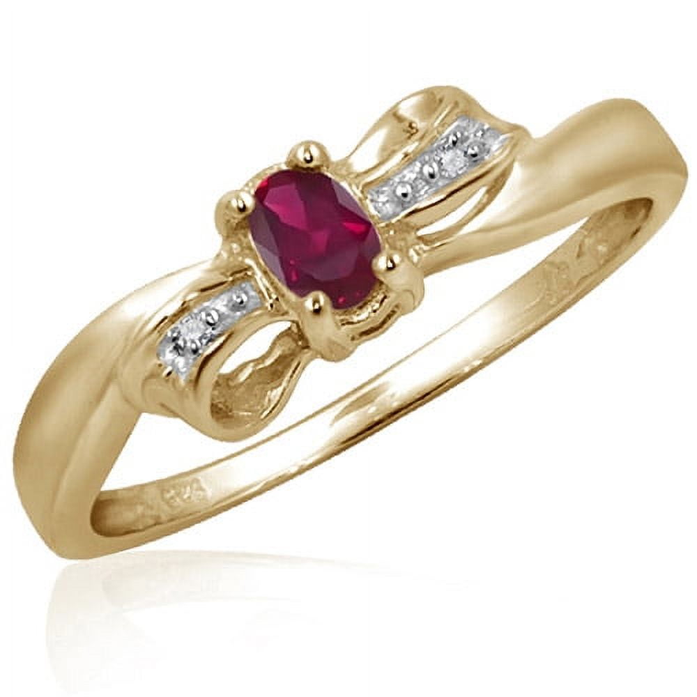 JewelersClub Ruby Ring Birthstone Jewelry – 0.20 Carat Ruby 14K Gold Plated Silver Ring Jewelry with White Diamond Accent – Gemstone Rings with Hypoallergenic 14K Gold Plated Silver Band