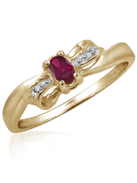 Ruby Ring Birthstone Jewelry – 0.20 Carat Ruby 14K Gold Plated Silver Ring Jewelry with White Diamond Accent – Gemstone Rings with Hypoallergenic 14K Gold Plated Silver Band