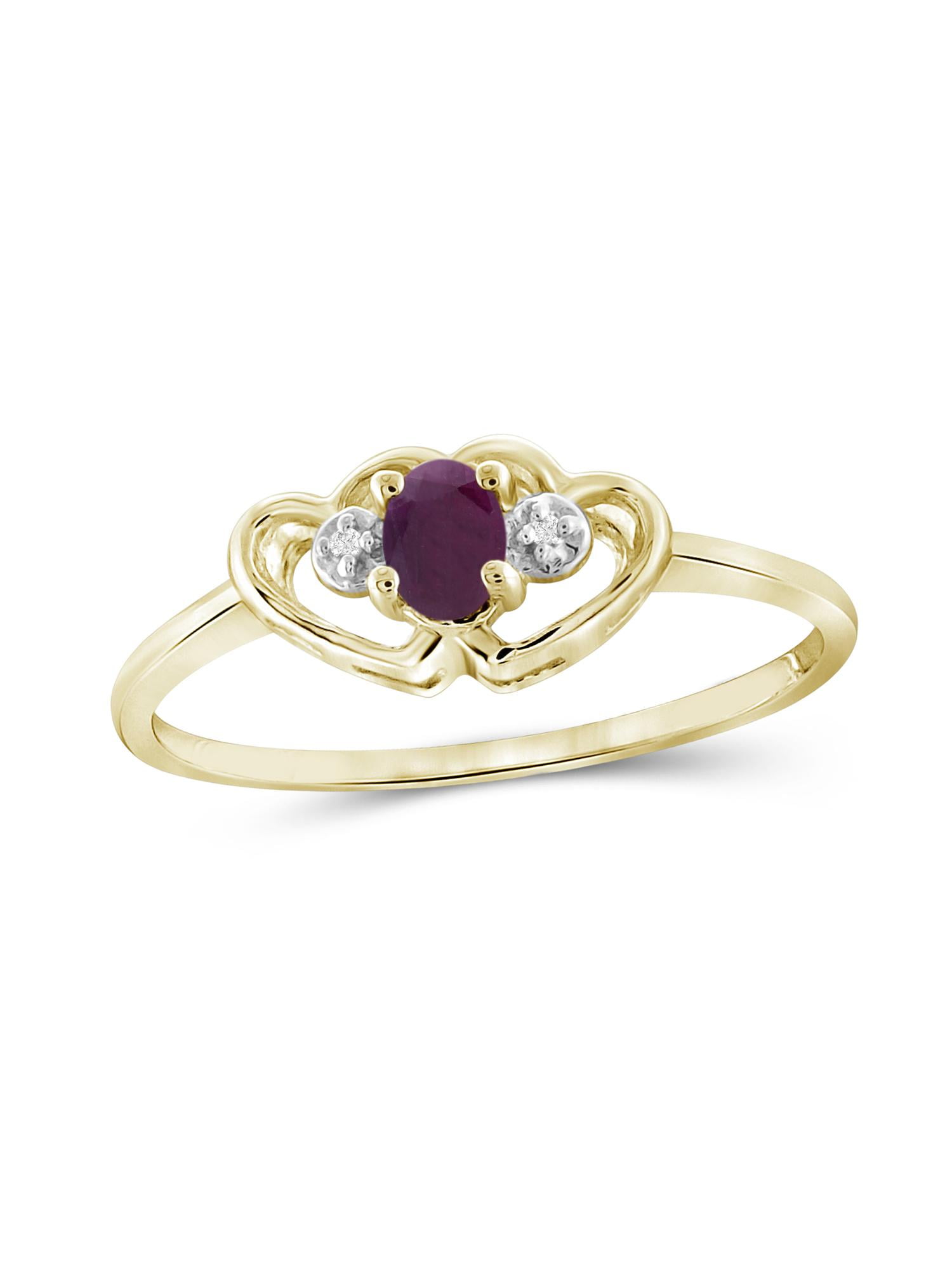 JewelersClub Ruby Ring Birthstone Jewelry – 0.20 Carat Ruby 14K Gold Plated Silver Ring Jewelry with White Diamond Accent – Gemstone Rings with Hypoallergenic 14K Gold Plated Silver Band
