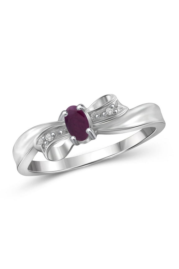 Ruby Ring Birthstone Jewelry – 0.25 Carat Ruby 0.925 Sterling Silver Ring Jewelry with White Diamond Accent– Gemstone Rings with Hypoallergenic 0.925 Sterling Silver