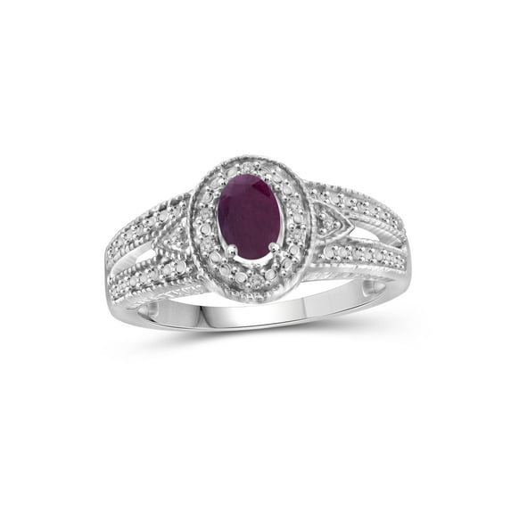 JewelersClub Ruby Ring Birthstone Jewelry – 0.50 Carat Ruby 0.925 Sterling Silver Ring Jewelry with White Diamond Accent– Gemstone Rings with Hypoallergenic 0.925 Sterling Silver