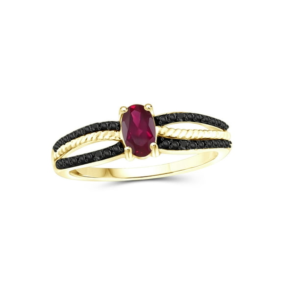 JewelersClub Ruby Ring Birthstone Jewelry – 0.50 Carat Ruby 14K Gold Plated Silver Ring Jewelry with Black Diamond Accent – Gemstone Rings with Hypoallergenic 14K Gold Plated Silver Band