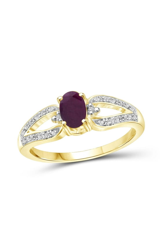 Ruby Ring Birthstone Jewelry – 0.50 Carat Ruby 14K Gold Plated Silver Ring Jewelry with White Diamond Accent – Gemstone Rings with Hypoallergenic 14K Gold Plated Silver Band