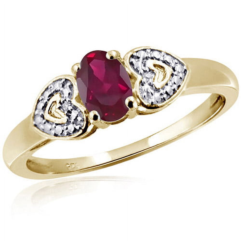 JewelersClub Ruby Ring Birthstone Jewelry – 0.50 Carat Ruby 14K Gold Plated Silver Ring Jewelry with White Diamond Accent – Gemstone Rings with Hypoallergenic 14K Gold Plated Silver Band