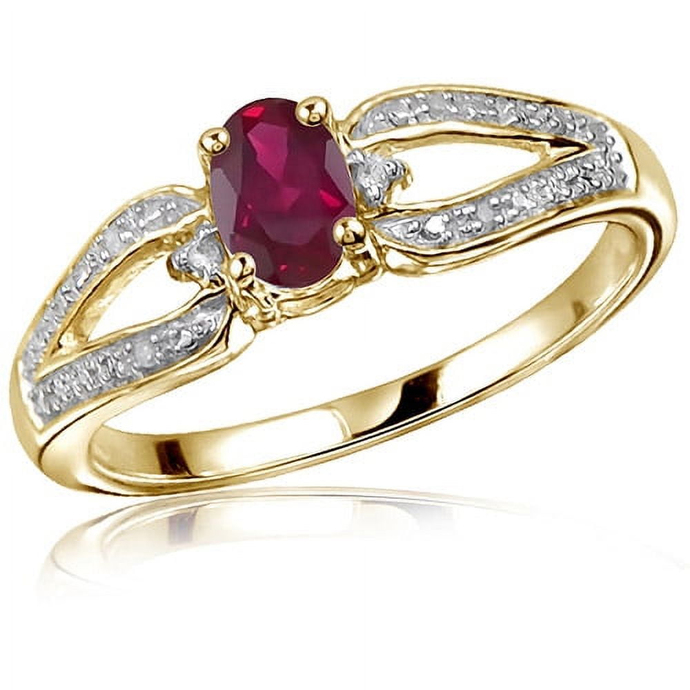 JewelersClub Ruby Ring Birthstone Jewelry – 0.50 Carat Ruby 14K Gold Plated Silver Ring Jewelry with White Diamond Accent – Gemstone Rings with Hypoallergenic 14K Gold Plated Silver Band