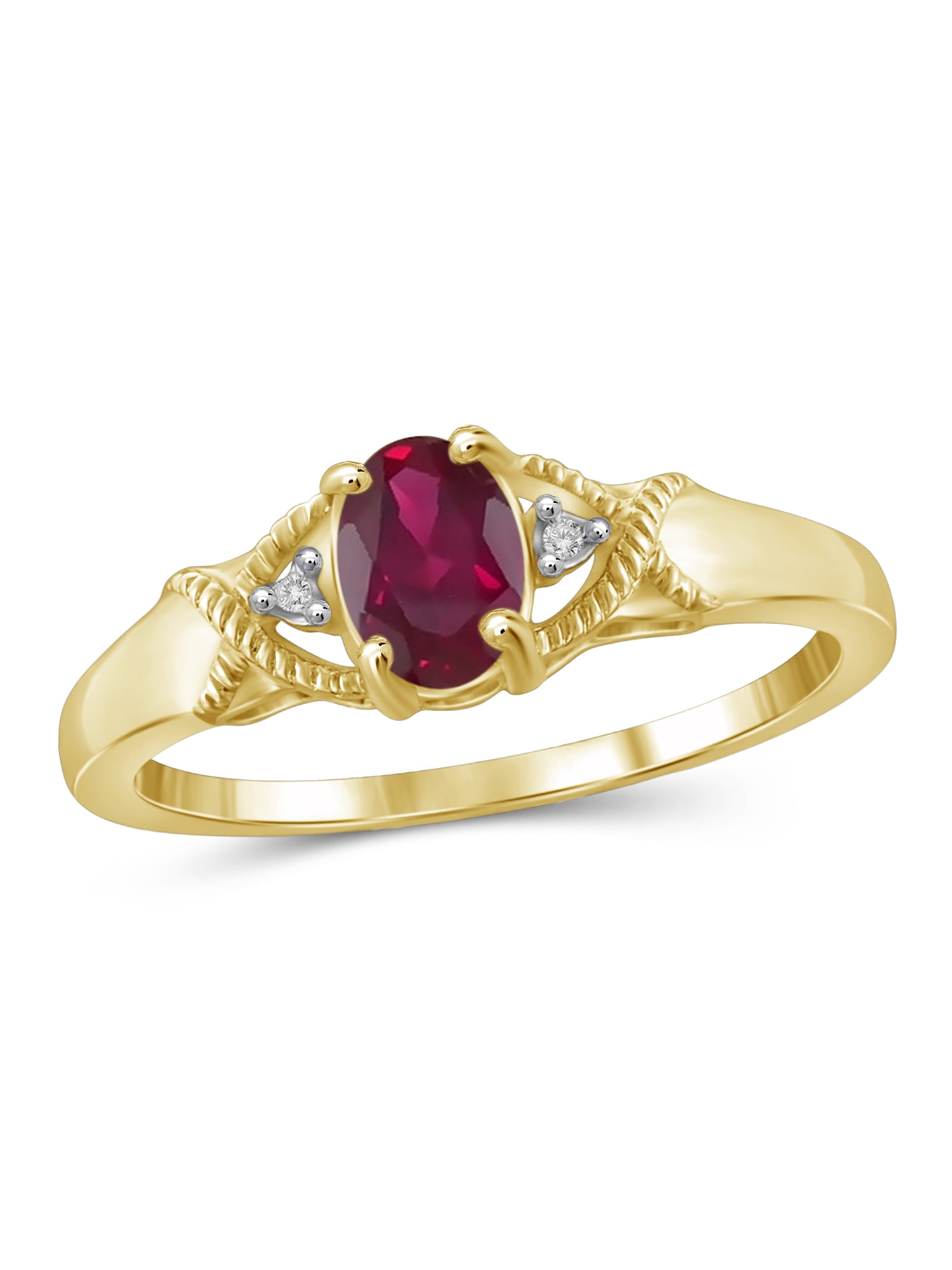 JewelersClub Ruby Ring Birthstone Jewelry – 0.50 Carat Ruby 14K Gold Plated Silver Ring Jewelry with White Diamond Accent – Gemstone Rings with Hypoallergenic 14K Gold Plated Silver Band