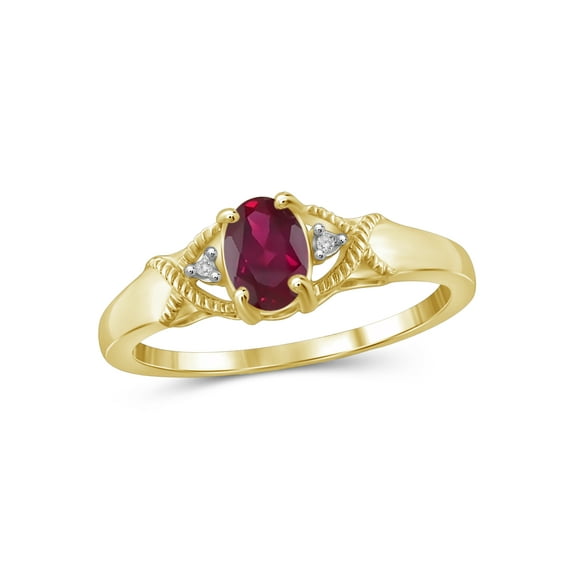 JewelersClub Ruby Ring Birthstone Jewelry – 0.50 Carat Ruby 14K Gold Plated Silver Ring Jewelry with White Diamond Accent – Gemstone Rings with Hypoallergenic 14K Gold Plated Silver Band