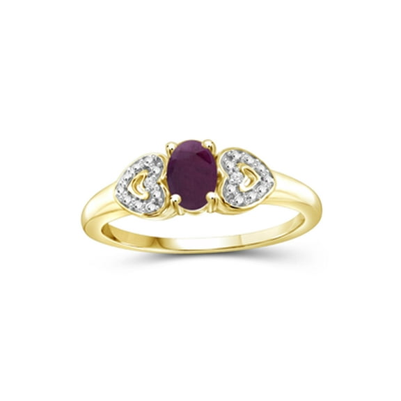 JewelersClub Ruby Ring Birthstone Jewelry – 0.50 Carat Ruby 14K Gold Plated Silver Ring Jewelry with White Diamond Accent – Gemstone Rings with Hypoallergenic 14K Gold Plated Silver Band