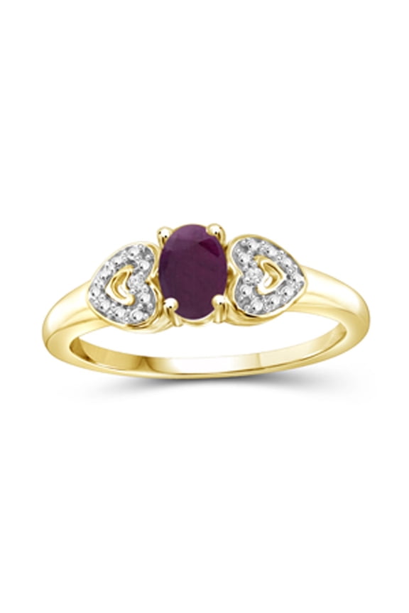 Ruby Ring Birthstone Jewelry – 0.50 Carat Ruby 14K Gold Plated Silver Ring Jewelry with White Diamond Accent – Gemstone Rings with Hypoallergenic 14K Gold Plated Silver Band
